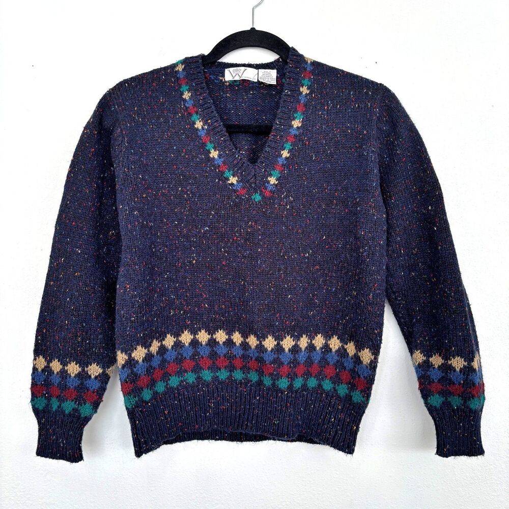 Vintage Wickbury Mens Wool Blend Sweater Large Preppy Academia Colorful